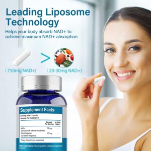 VIVALIFER Liposomal NAD+ 500mg with Trimethylglycine TMG 250 mg Anti Aging Repair Brain120 Caps - Görsel 2