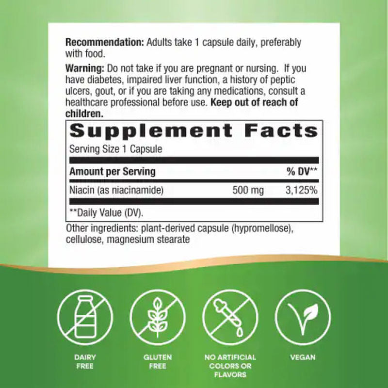 Nature's Way Niacinamide(NİACİN) B3 Non-Rhine (NON-FLUSH) 500 mg 100 Capsules - Görsel 3