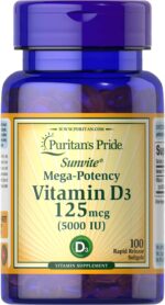 Puritan's Pride Vitamin D3 125 mcg (5000 IU), 100 Softgels