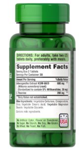 Puritan's Pride Ashwagandha KSM66 & L-Theanine-60 Tablet - Görsel 2