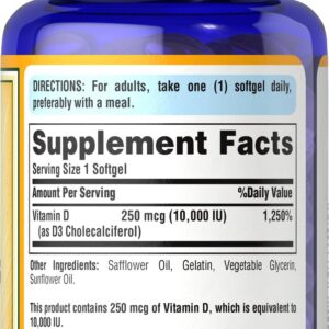 Puritan’s Pride Vitamin D3 250 mcg (10000 IU), 100 Softgels
