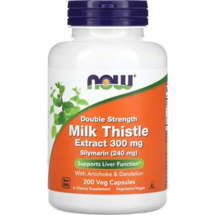 NOW Foods Silymarin Milk Thistle Extract 300 mg with Artichoke and Dandelion, Double Strength, Supports Liver Function 200 Veg Caps
