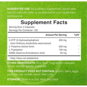 Deal Supplement 5-HTP theanine Gaba 200mg Per Serving, 240 Capsules - Görsel 3