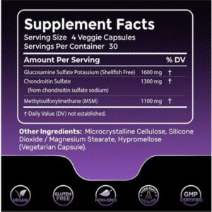 Wellness Labs Glucosamine + Chondroitin + MSM 4000mg – 120 Capsules - Görsel 3