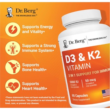Dr. Berg Maximum Strength 2-in-1 Vitamin D3 K2 5000 IU 60 Caps