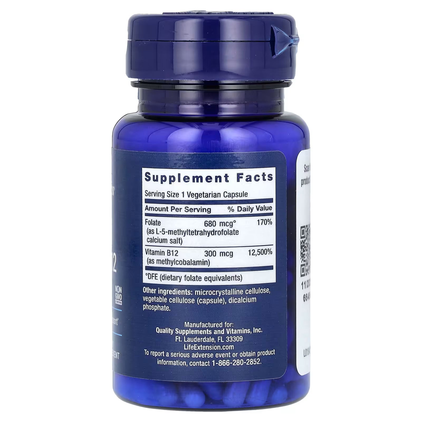 Life Extension, BioActive, Folate & Vitamin B12, 90 Vegetarian Caps - Görsel 2