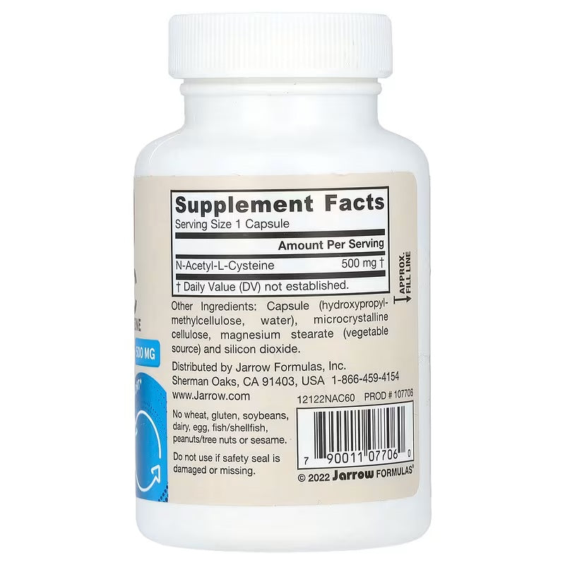 Jarrow Formulas Vegetarian N-Acetyl Cysteine NAC 500 mg 60 Veggies Caps - Görsel 2