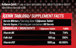 Grimsupps B6+B12 Folic Acid 60 Strawberry Chewable Tablet - Görsel 2