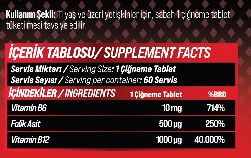 Grimsupps B6+B12 Folic Acid 60 Strawberry Chewable Tablet - Görsel 2