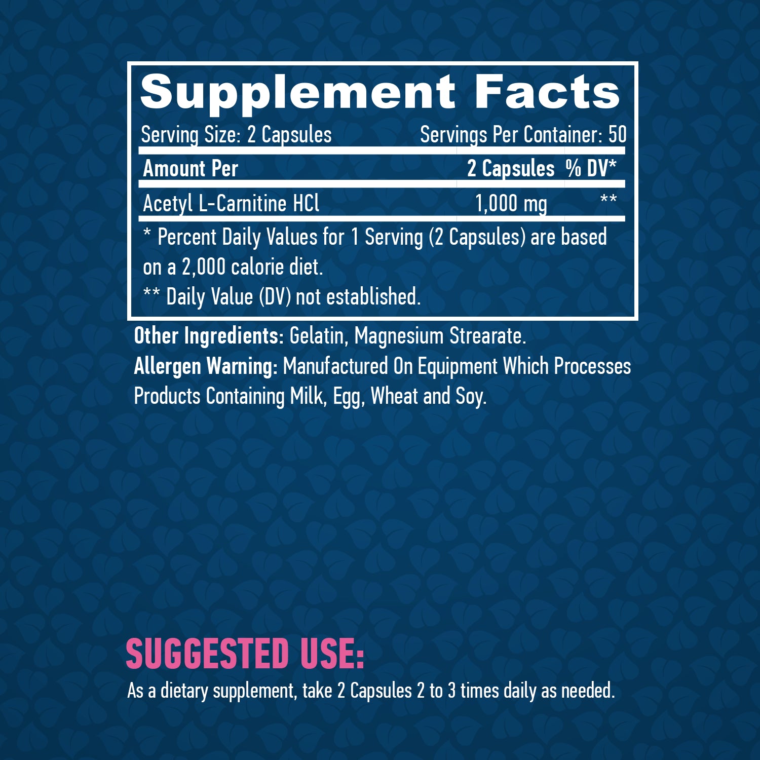 Haya Labs Acetyl L-Carnitine Hcl Burner 1000mg / 100 Caps