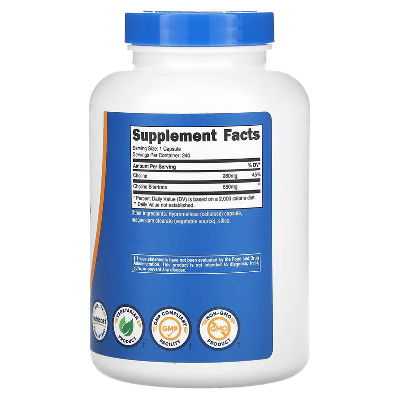 Nutricost Choline Bitartrate 650 mg 240 Capsules - Görsel 2