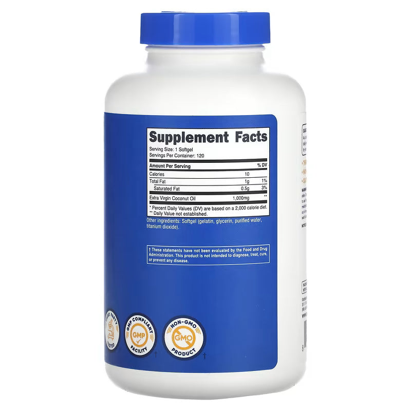 Nutricost Extra Virgin Coconut Oil 1,000 mg 120 Softgels
