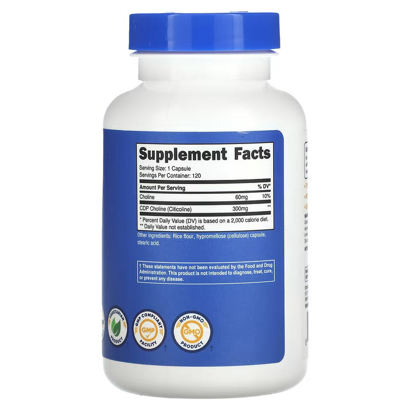 Nutricost CDP Choline Citicoline 300 mg 120 Capsules - Görsel 2