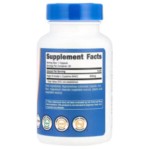 Nutricost NAC N-Acetyl L-Cysteine 600 mg 30 Capsules - Görsel 2