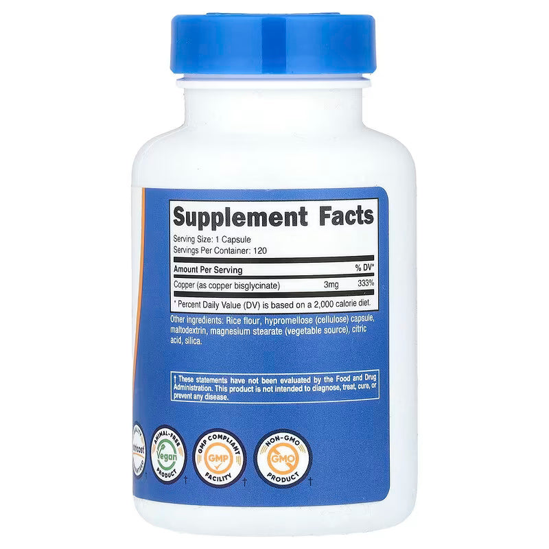 Nutricost Copper Glycinate Minerals 3 mg 120 Capsules