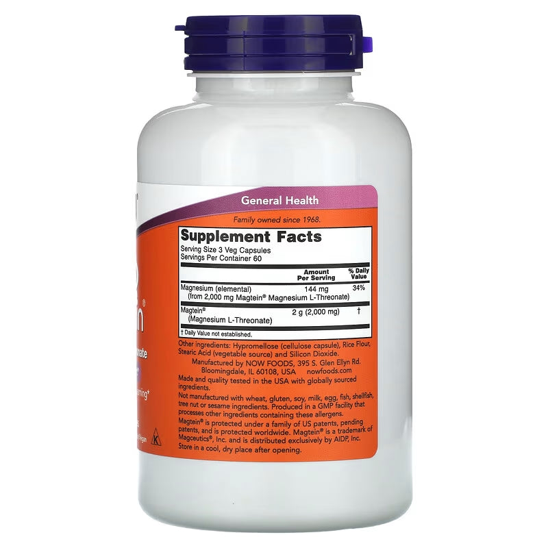 NOW Foods, Magtein®, Magnesium(Magnezyum) L-Threonate, 2,000 mg, 180 Veg Caps - Görsel 2