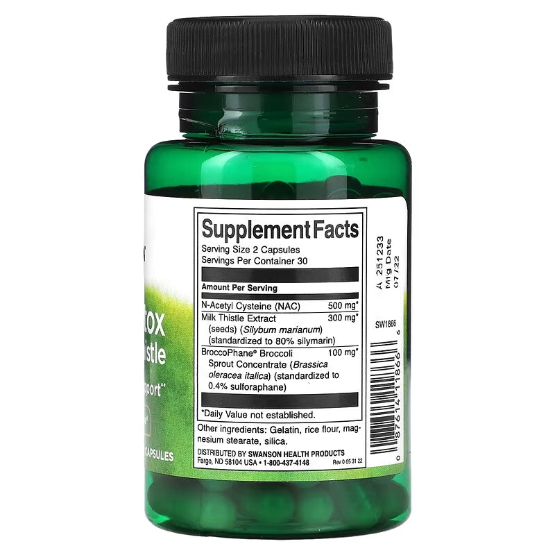 Swanson, Nac Detox With Milk Thistle With Broccophane, 60 Kaps