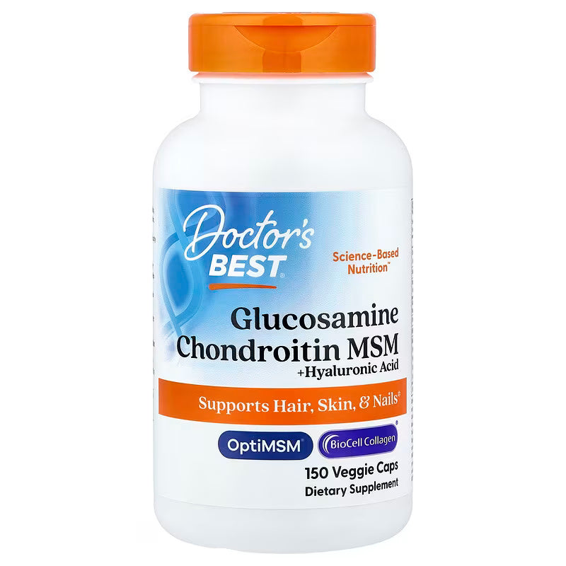 Doctor's Best Glucosamine Chondroitin MSM + Hyaluronic Acid With OptiMSM BioCell Collagen 150 Veggie Caps