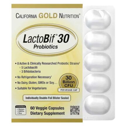 California Gold LactoBif 5 Probiotics wit 5 Lactobacilli 3 Bifidobacteria, 30 Billion CFU, 60 Vegan