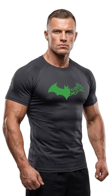 Batman Compression Dar / Slim Bisiklet Yaka Tişört kırık Beyaz Unisex Genç