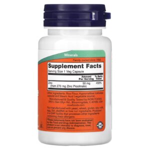 NOW Foods, Zinc(Çinko) Picolinate, 50 mg, 60 Veg Caps - Görsel 2