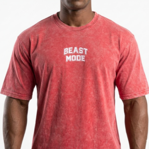 Beast Mode Yıkamalı Kırmızı Oversize Tişört
