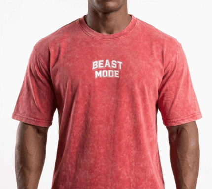 Beast Mode Yıkamalı Kırmızı Oversize Tişört