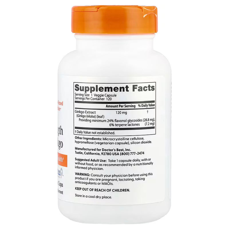 Doctor's Best Extra Potency Ginkgo Biloba 120 mg 120 Plant-Based Capsules - Görsel 2