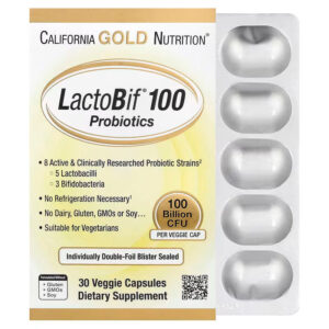 California Gold Nutrition LactoBif 100 Probiotics Gut Health 100 Billion CFU 30 Veggie Capsules