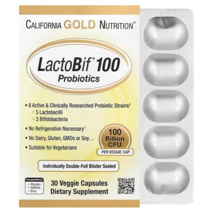 California Gold Nutrition LactoBif 100 Probiotics Gut Health 100 Billion CFU 30 Veggie Capsules
