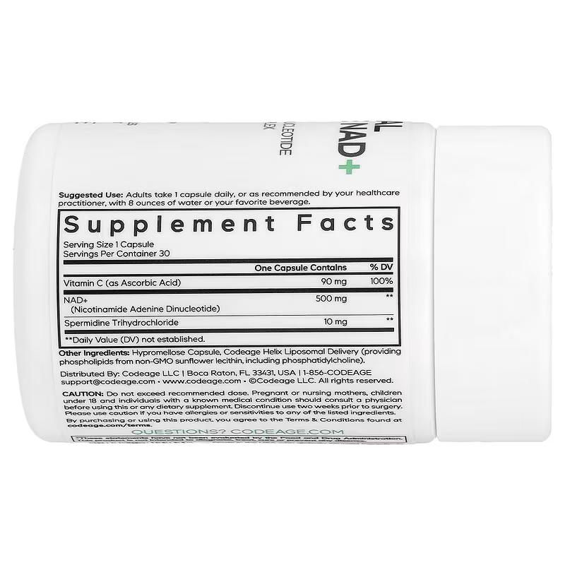 Codeage Liposomal Spermidine NAD+ Brain & Cognitive 30 Vegetable Capsules