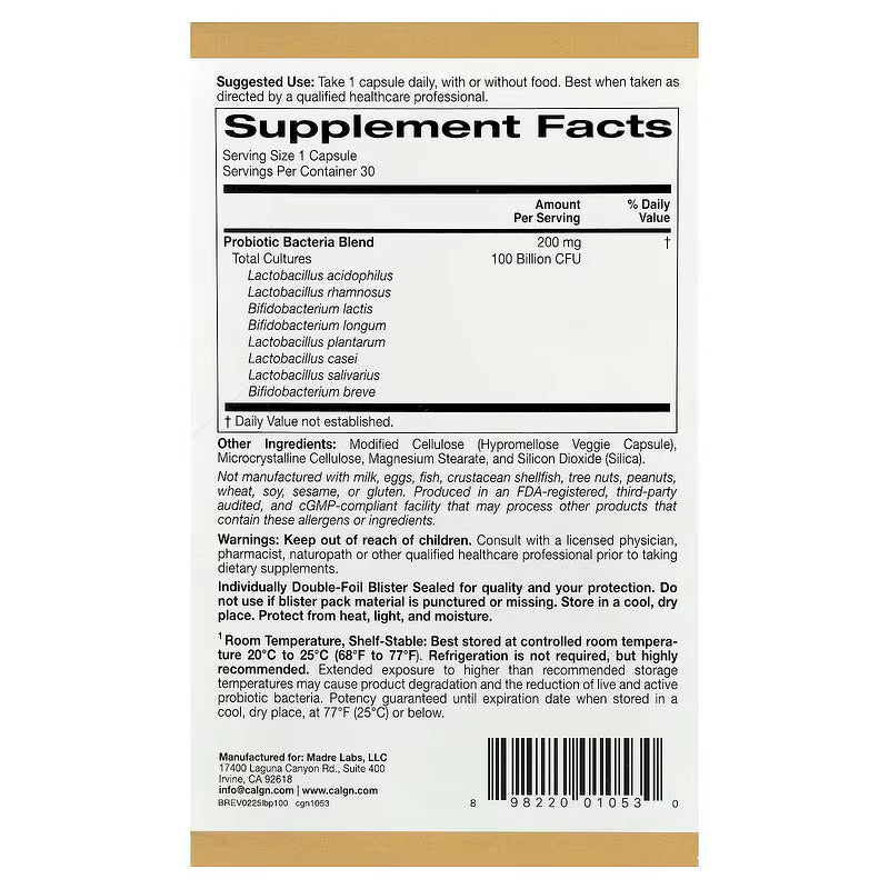California Gold Nutrition LactoBif 100 Probiotics Gut Health 100 Billion CFU 30 Veggie Capsules - Görsel 2