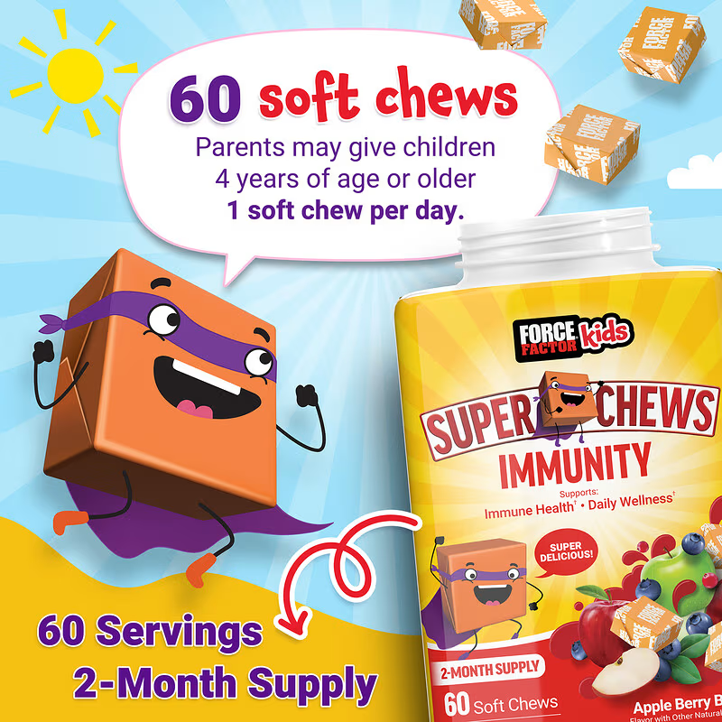Force Factor Kids Super Chews Immunity Immune Health Apple Berry Burst 60 Soft Chews - Görsel 3