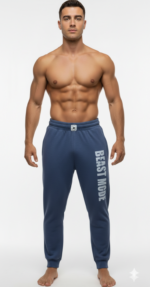 BEAST MODE GRİ ÇİZGİLİ MAVİ ŞALVAR KESİM