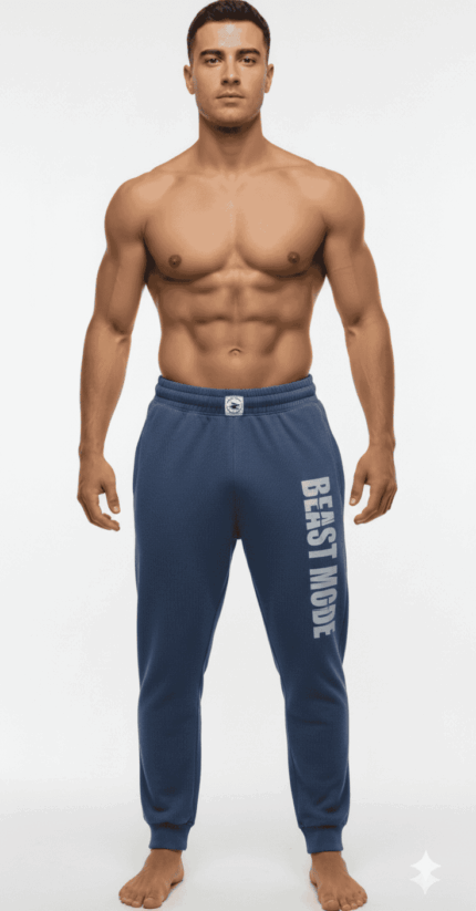 BEAST MODE GRİ ÇİZGİLİ MAVİ ŞALVAR KESİM
