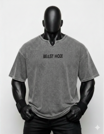 Beast Mode Baskılı Gri Renk Oversize (XXL)