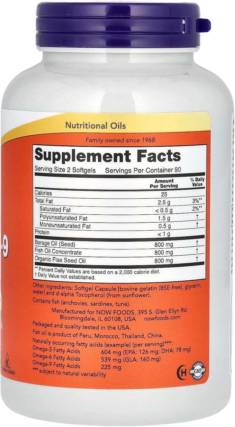 NOW Foods Super Omega 3-6-9 Borage Oil + Fish Oil 180 Softgels - Görsel 2