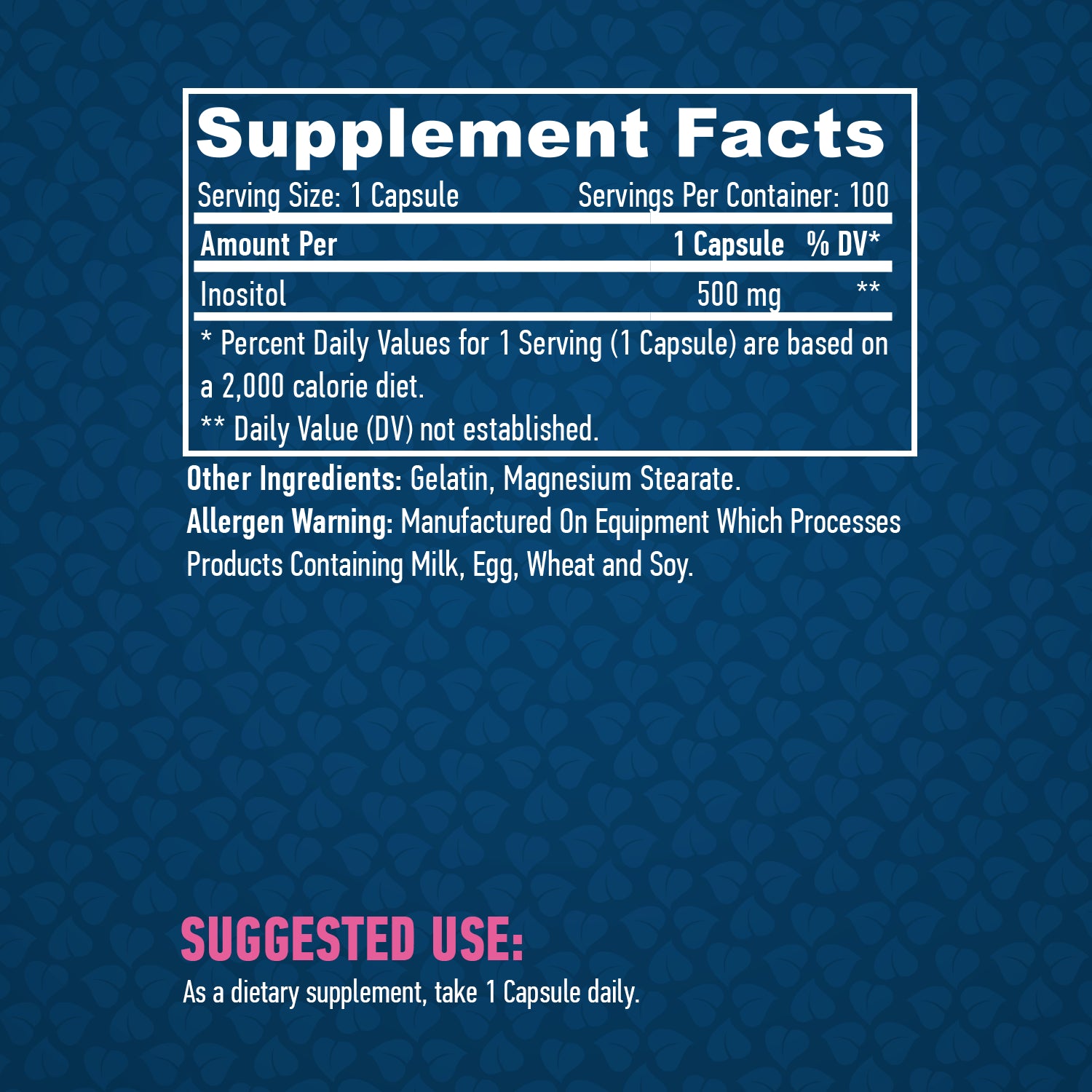 Haya Labs Inositol 500 mg 100 Caps