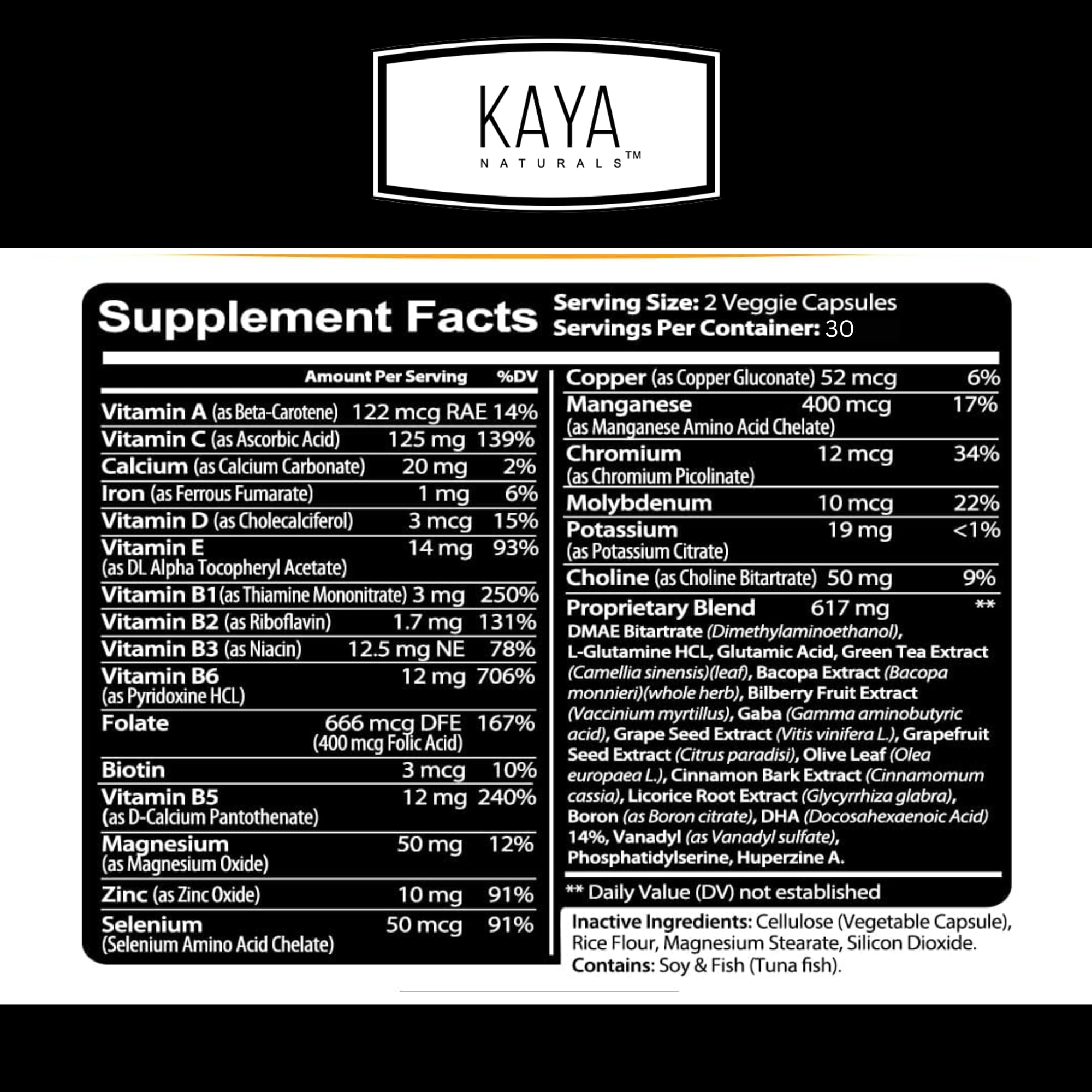 Kaya Naturals Neuro Optimizer Focus - Nootropic Energy Capsule (Dmae+Folate+molybdenum+İron+Biotin) - Görsel 3