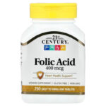 21st Century Folic Acid Vitamin B9 Folate Heart Health 400 mcg 250 Easy to Swallow Tablets