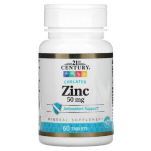 21st Century Chelated Zinc(Çinko) Demir ekstrat 50 mg 60 Tablets