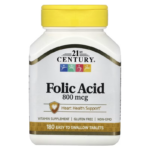 21st Century Folic Acid Vitamin B9 Folate Heart Health 800 mcg 180 Easy to Swallow Tablets