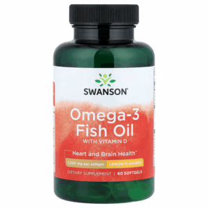 Swanson Omega 3 EPA DHA Fish Oil with Vitamin D3 Lemon 60 Softgels