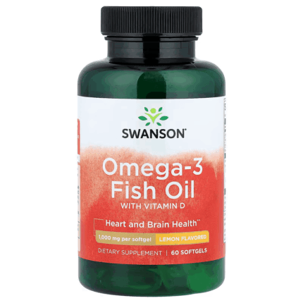 Swanson Omega 3 EPA DHA Fish Oil with Vitamin D3 Lemon 60 Softgels