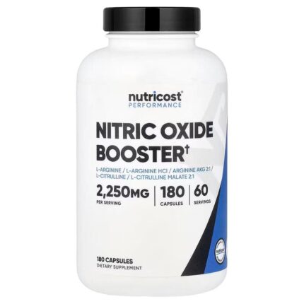 Nutricost Nitric Oxide Booster L-Arginine L-Arginine HCl Arginine AKG 2:1 L-Citrulline L-Citrulline Malate 2:1 180 Capsules