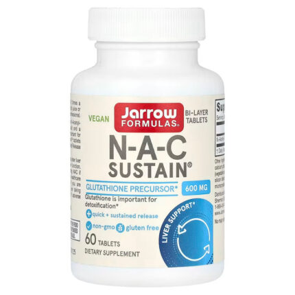 Jarrow Formulas Vegan NAC Sustain N-Acetyl-L-Cysteine Liver Dtox Glutathione 600 mg 60 Tablet
