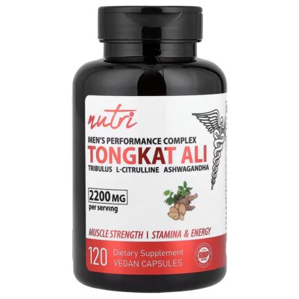 Nutri Men's Nitric Oxide Complex Tongkat Ali Citrulline Tribulus Ashwagandha 120 Vegan Capsules