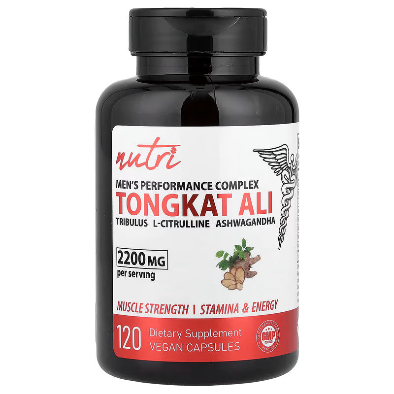Nutri Men's Nitric Oxide Complex Tongkat Ali Citrulline Tribulus Ashwagandha 120 Vegan Capsules