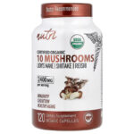 Nutri Organic 10 Mushrooms Lion's Mane , Turkey Tail , Reishi 120 Organic Caps