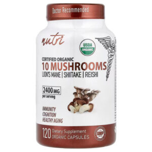 Nutri Organic 10 Mushrooms Lion's Mane , Turkey Tail , Reishi 120 Organic Caps